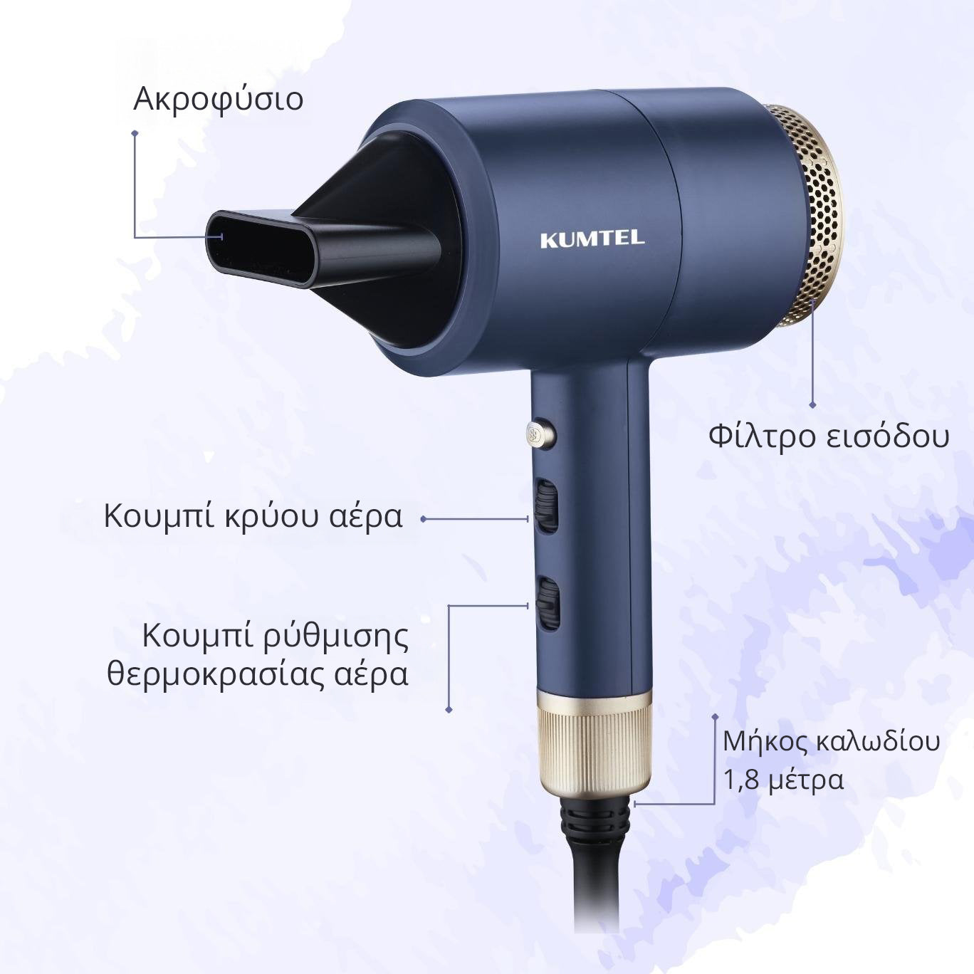 Πιστολάκι Μαλλιών Kumtel 1800w + Hair Waver Kumtel